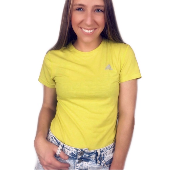 adidas Tops - Adidas neon yellow short sleeve logo shirt small